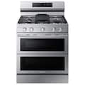 Samsung - 30 in. Wide 5 Burner 6.0 cu. ft. Smart Freestanding Gas Range with Stainless Cooktop & Air Fry - Stainless Steel