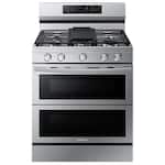 Samsung - 30 in. Wide 5 Burner 6.0 cu. ft. Smart Freestanding Gas Range with Stainless Cooktop & Air Fry - Stainless Steel