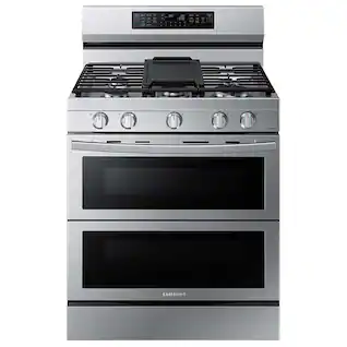 Samsung - 30 in. Wide 5 Burner 6.0 cu. ft. Smart Freestanding Gas Range with Stainless Cooktop & Air Fry - Stainless Steel