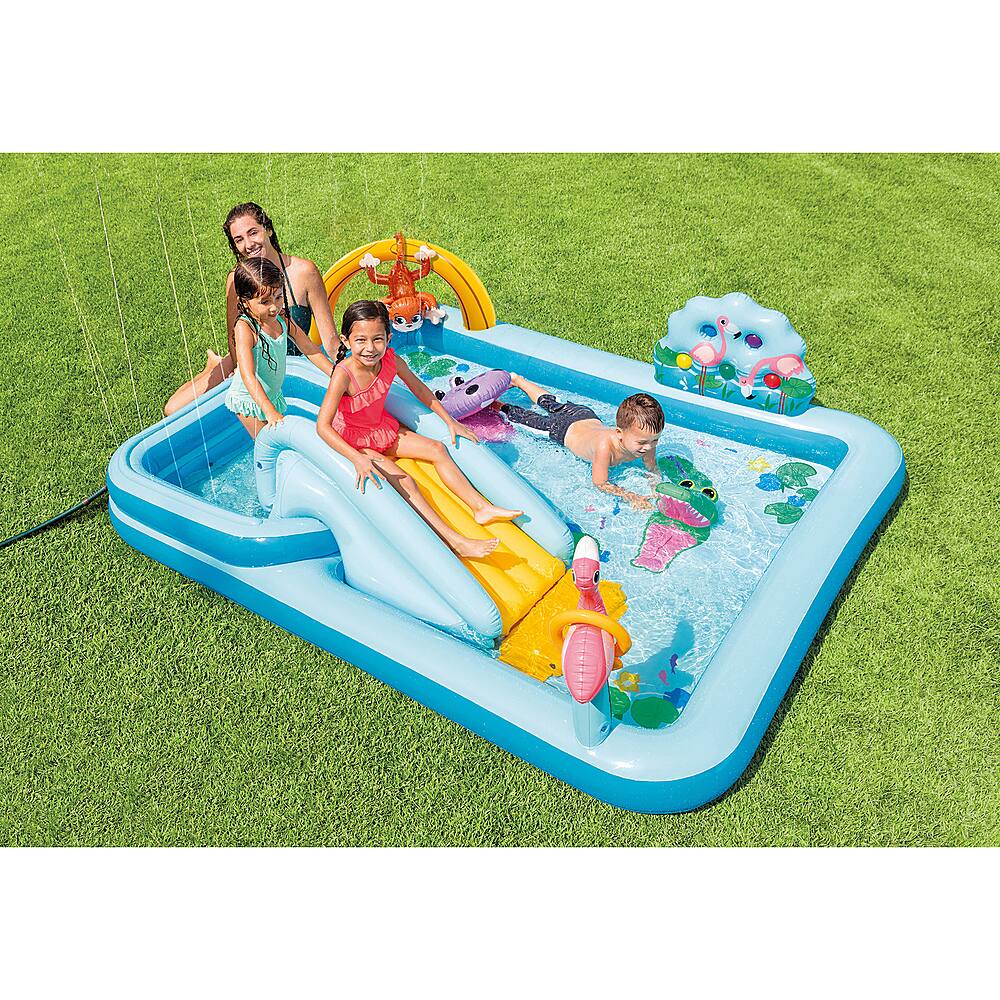 Alt View 12. Intex - 96" x 78" x 28" Inflatable Jungle Adventure Play Center Spray Kiddie Pool - Multi.