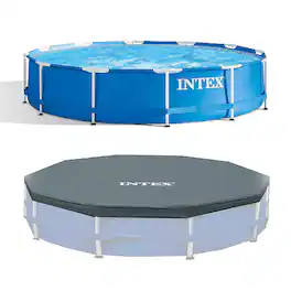 Intex - Above Ground Pool & 12 Foot Round Pool Cover - Gray