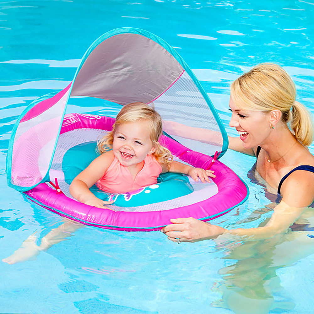 Swim Ways - SwimWays Inflatable Baby Spring Pink Fish Round Pool Float w/ Protective Canopy