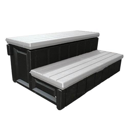 Confer - Resin Hot Tub and Spa Steps with Storage Compartments, Gray/Black - Multi