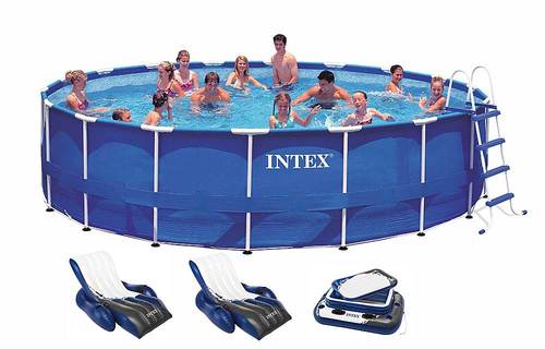 Intex - 18ft x 48in Metal Frame Above Ground Round Family Swimming Pool Set & Pump