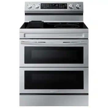 Front. Samsung - 6.3 cu. ft. Smart Freestanding Electric Range with Flex Duo, No-Preheat Air Fry & Griddle - Stainless Steel.