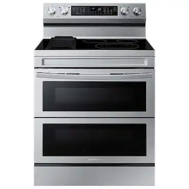 Front. Samsung - 6.3 cu. ft. Smart Freestanding Electric Range with Flex Duo, No-Preheat Air Fry & Griddle - Stainless Steel.