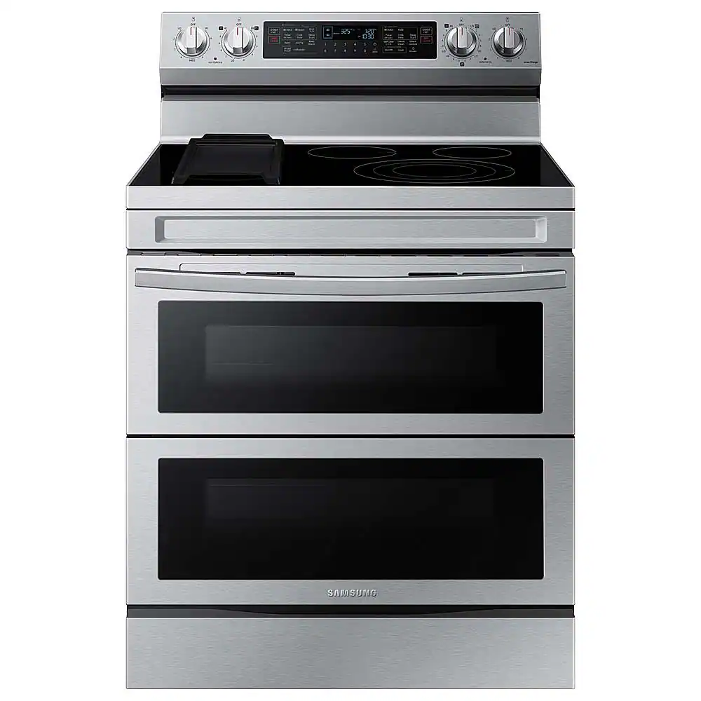 Front. Samsung - 6.3 cu. ft. Smart Freestanding Electric Range with Flex Duo, No-Preheat Air Fry & Griddle - Stainless Steel.
