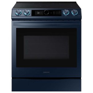 Samsung - BESPOKE 6.3 cu. ft. Front Control Slide-In Electric Convection Range with Air Fry & Wi-Fi, Fingerprint Resistant - Navy Steel
