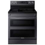 Samsung - 30 in. Wide 5 Elements 6.3 cu. ft. Smart Freestanding Electric Range with Flex Duo, No-Preheat Air Fry & Griddle - Black Stainless Steel
