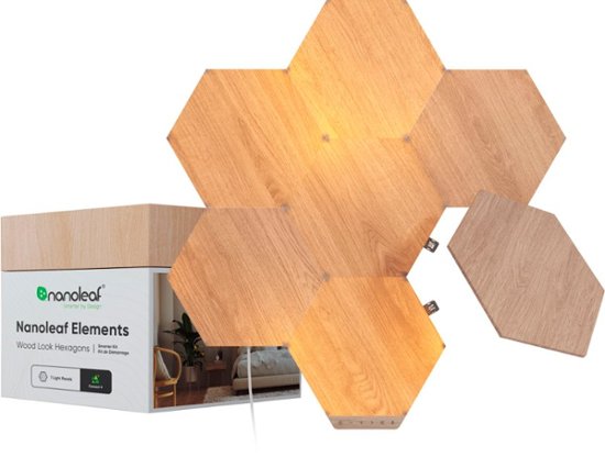 Front Zoom. Nanoleaf - Elements Wood Look Smarter Kit (7-panels) - Wood Look.