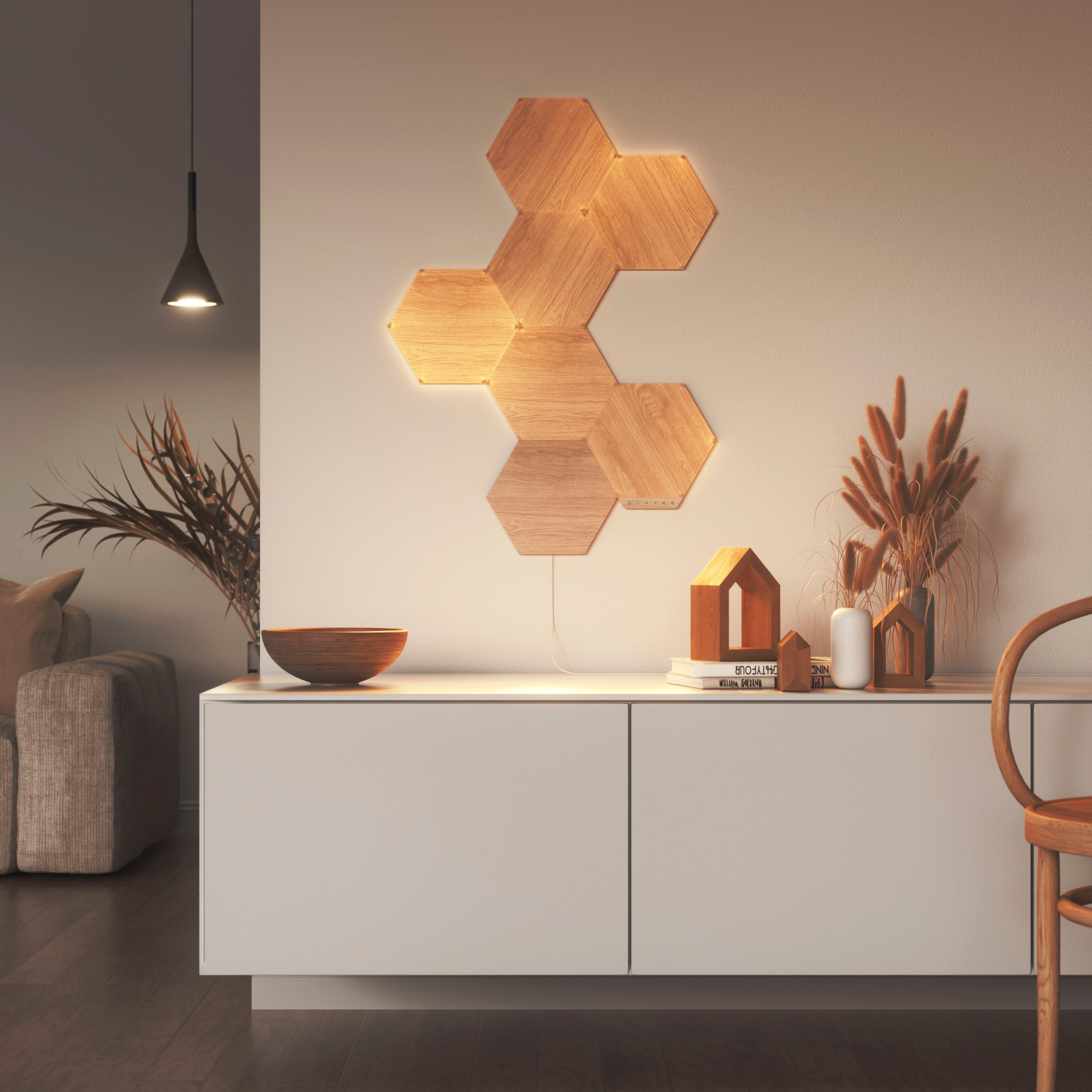 Look Nanoleaf Wood (7 Kit Panels) Elements Buy Best NL52-K-7003HB-7PK - Hexagons Smarter