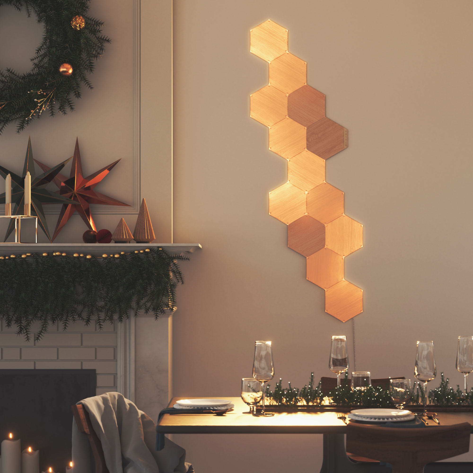 Nanoleaf 7 Panels Wooden Hexagon Smarter Kit Led Light Bulbs : Target