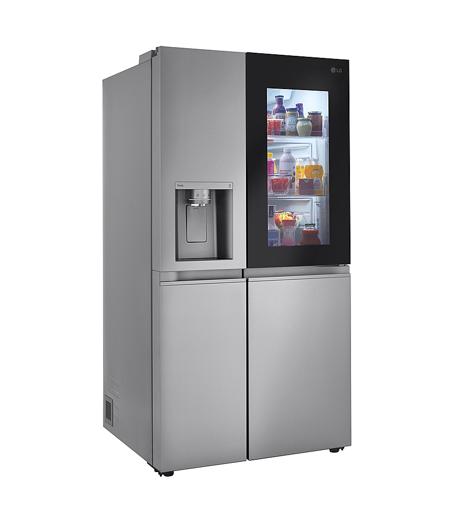 Angle View: LG - 23 Cu. Ft. Side-by-Side Counter-Depth Smart Refrigerator with Craft Ice - Stainless steel