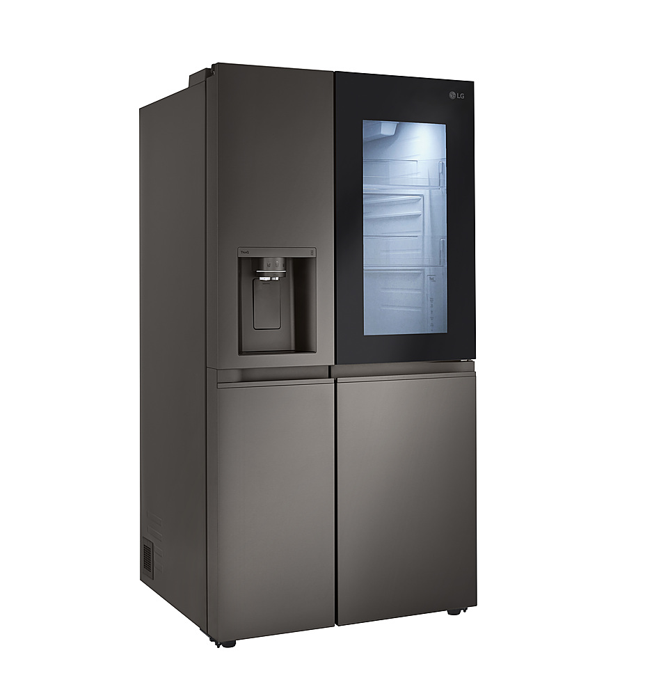 Angle View: Samsung - 22 cu. ft. Smart 3-Door French Door Refrigerator with External Water Dispenser - Black stainless steel