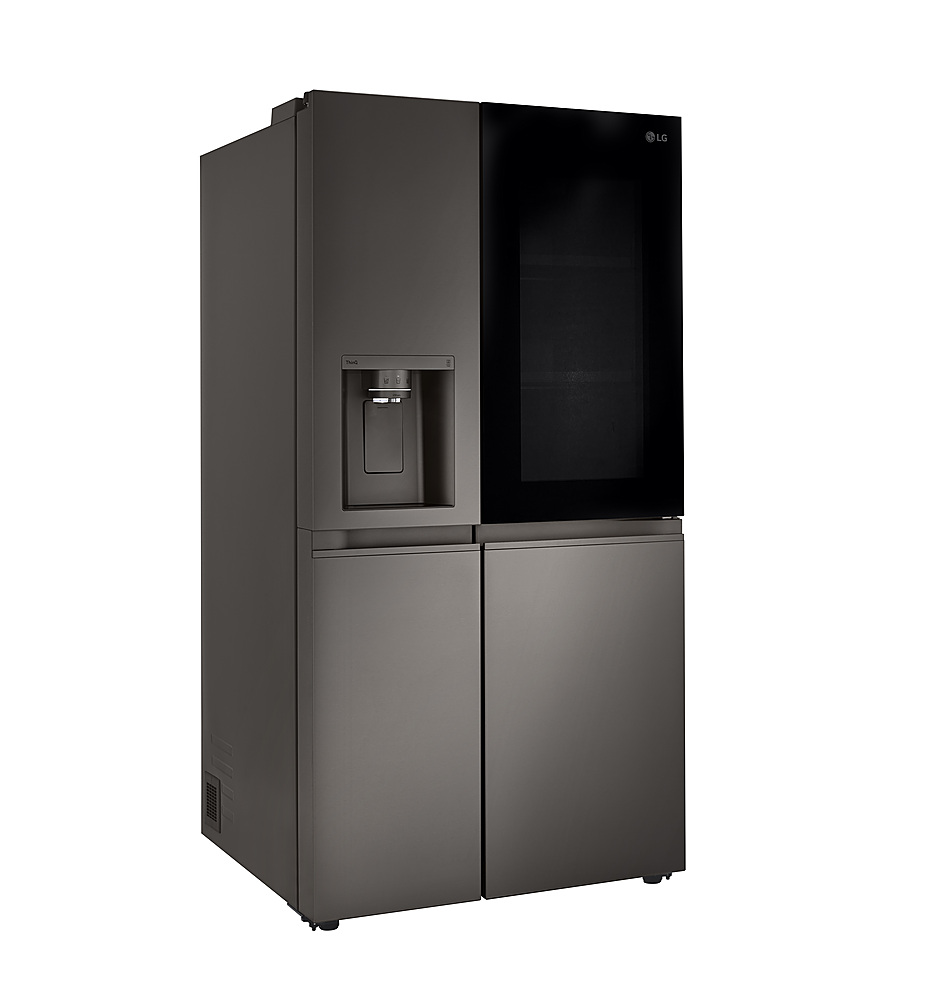 Left View: Samsung - 22 cu. ft. Smart 3-Door French Door Refrigerator with External Water Dispenser - Black stainless steel
