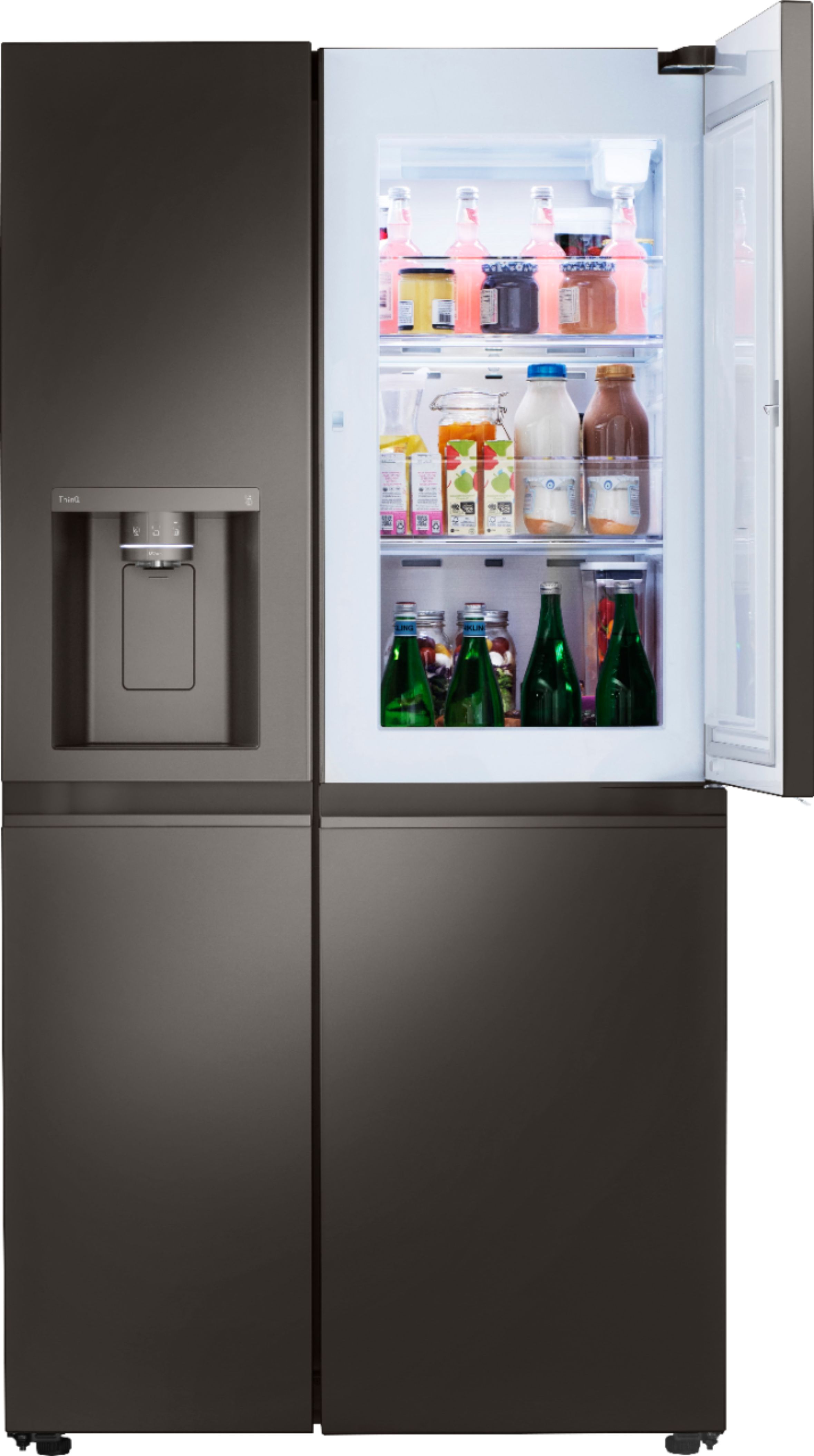 Angle View: LG - 27.1 cu ft Side by Side Refrigerator with Door in Door, Craft Ice, and Smart Wi-Fi - Black stainless steel