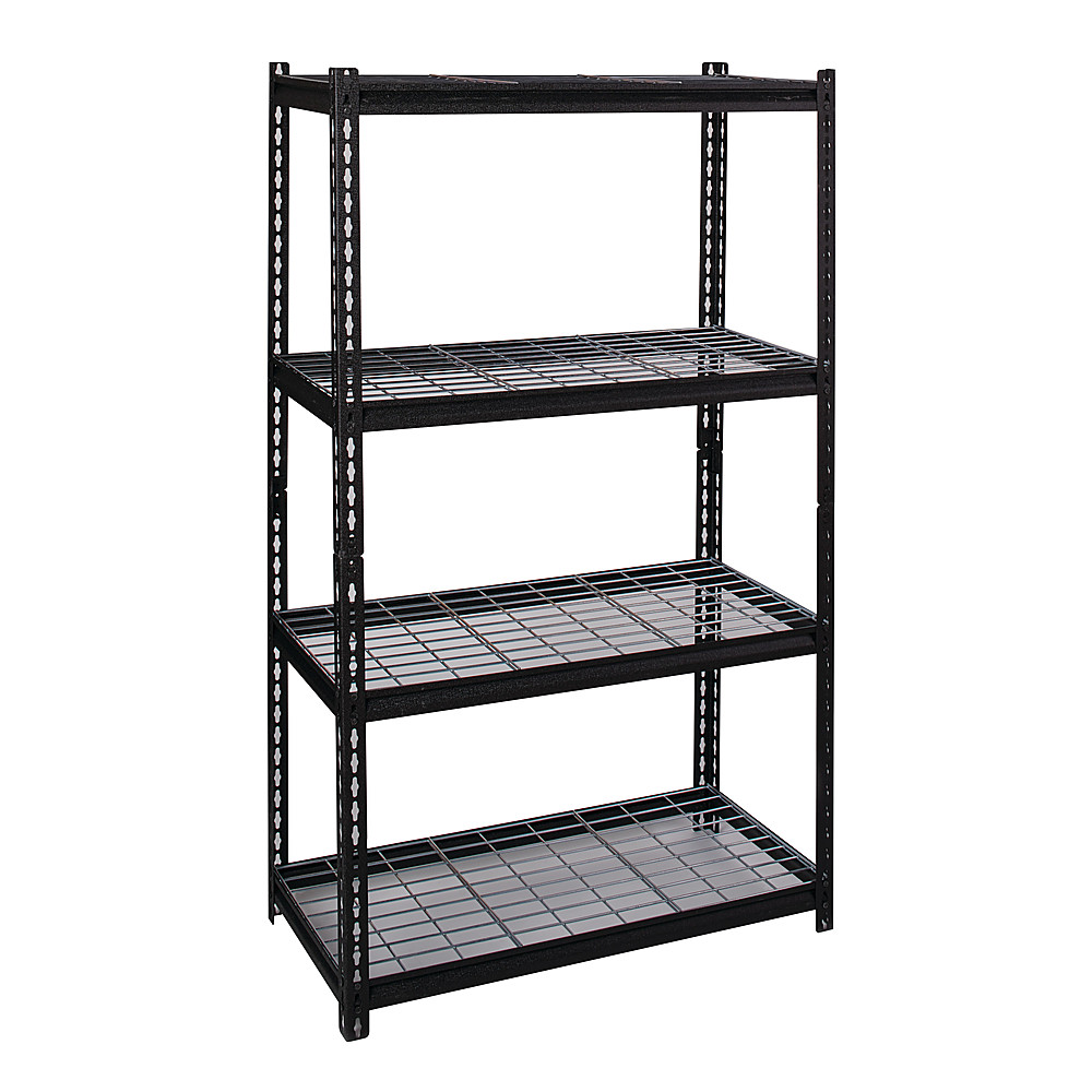 Angle View: Space Solutions - 2300 Riveted Steel Wire Deck Shelving 4-Shelf Unit, 18D x 36W x 60H - Black