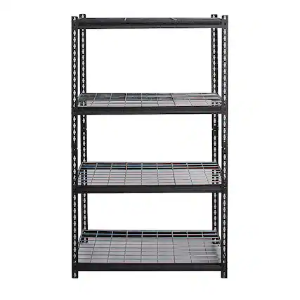 Front. Iron Horse - 2300 Riveted Steel Wire Deck Shelving 4-Shelf Unit, 18D x 36W x 60H - Black.