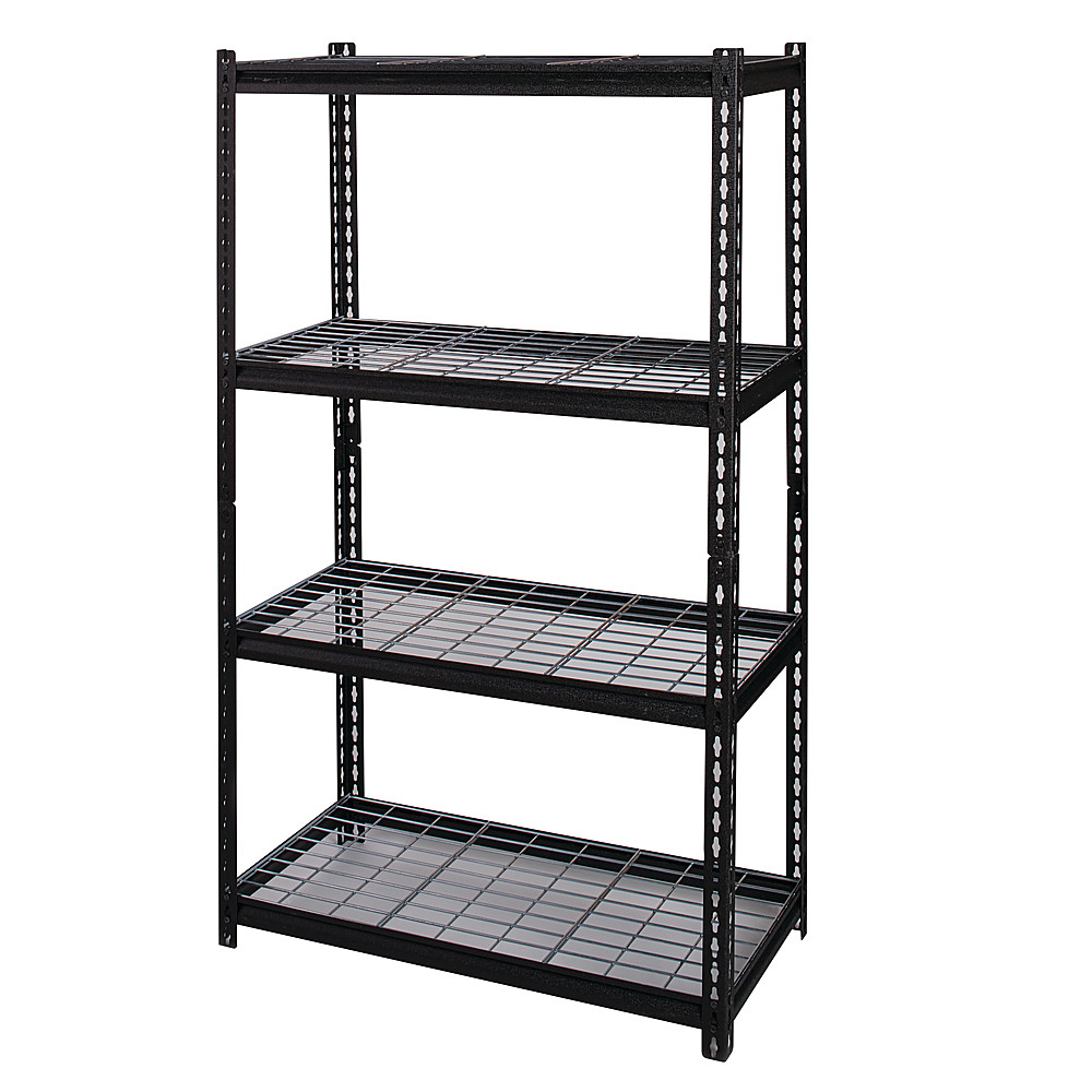 Left View: OSP Home Furnishings - Seabrook Three-Tier Storage Unit With Espresso Finish and Natural Baskets - Espresso