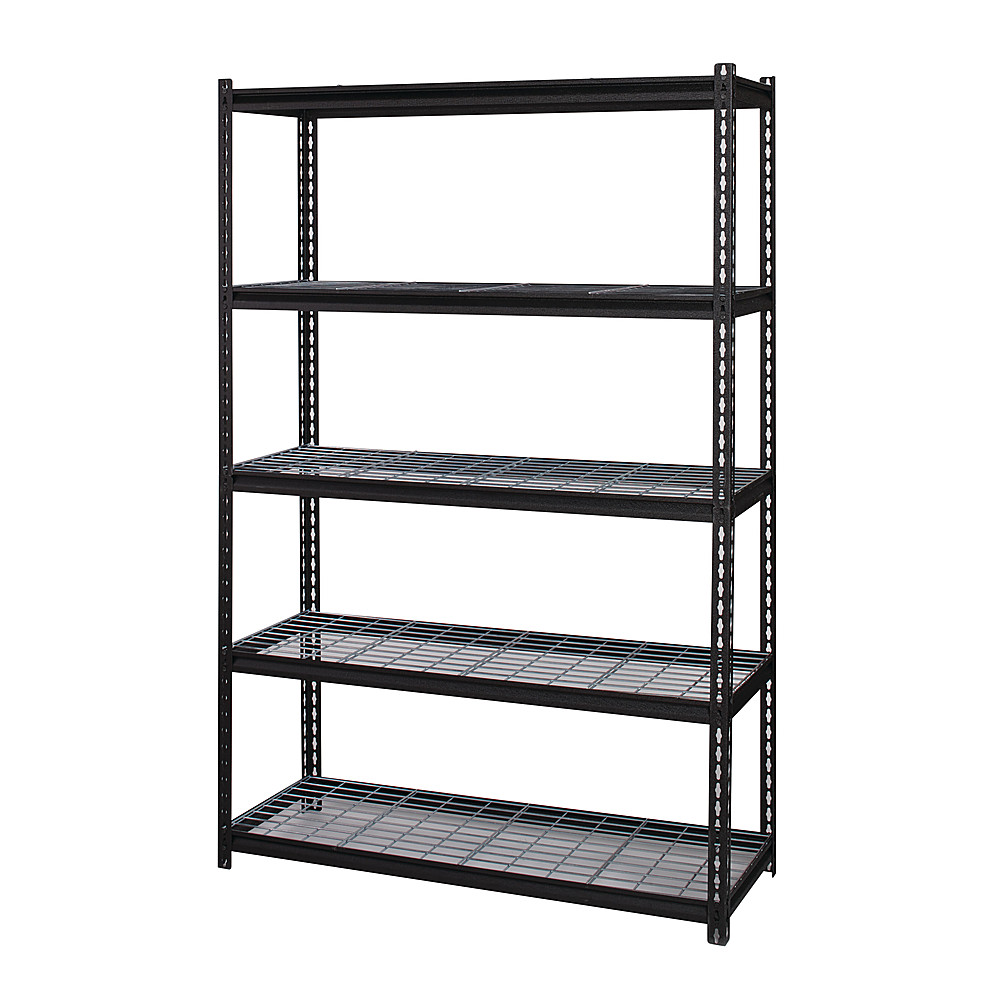 Left View: Space Solutions - 2300 Riveted Wire Deck Shelving, 5-Shelf, 18Dx48Wx72H - Black