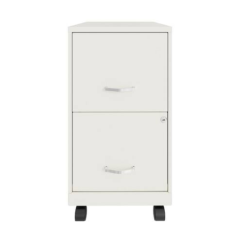 Space Solutions 18 Inch Wide Metal Mobile Organizer File Cabinet for Office Supplies and Hanging File Folders with 2 File Drawers, Pearl White