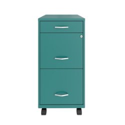 Space Solutions - 18" Deep 3 Drawer Mobile Metal File Cabinet with Pencil Drawer - Teal - Front_Zoom
