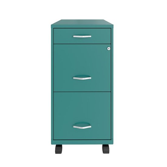 Front Zoom. Space Solutions - 18" Deep 3 Drawer Mobile Metal File Cabinet with Pencil Drawer - Teal.