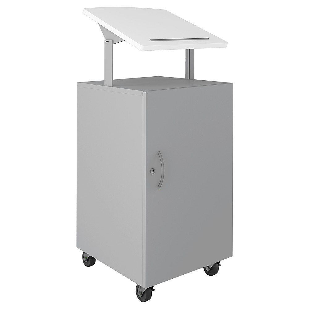 Angle View: Hirsh - Mobile Locking Podium for Classroom or Office - Arctic Silver - White