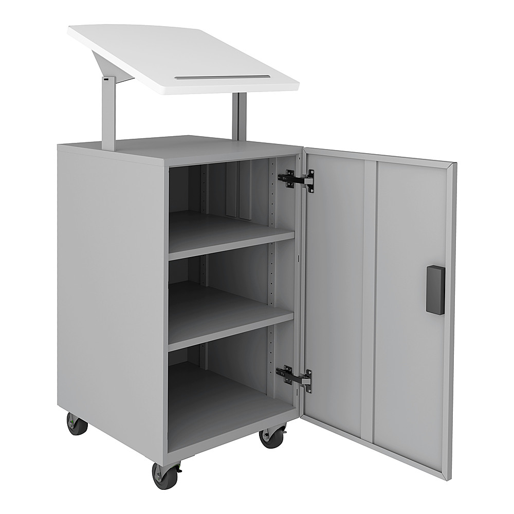 Left View: Hirsh - Mobile Locking Podium for Classroom or Office - Arctic Silver - White