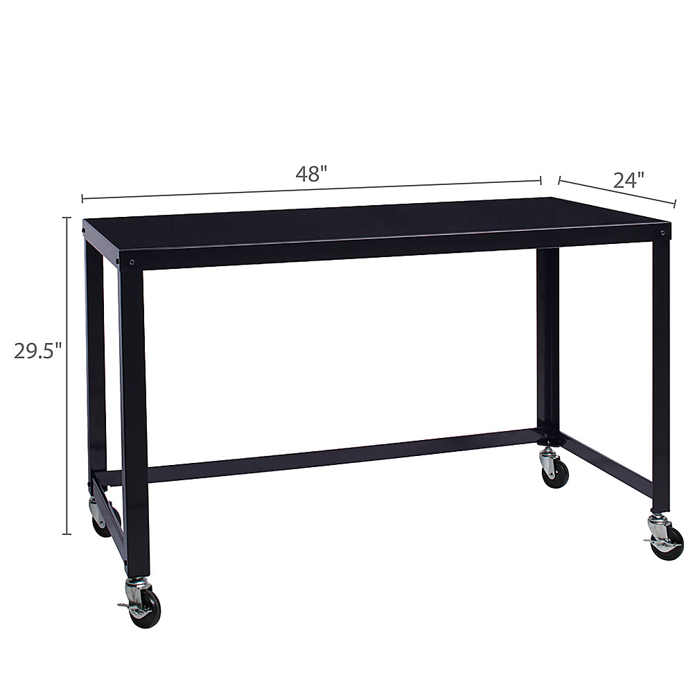 Left View: Hirsh - Ready-to-assemble 48-inch Wide Mobile Metal Desk - Black