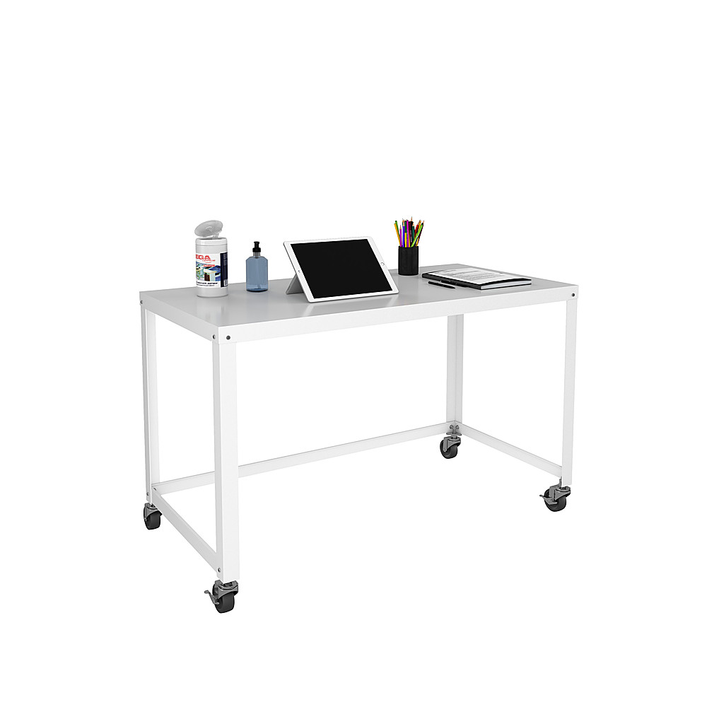 Left View: Hirsh - Ready-to-assemble 48-inch Wide Mobile Metal Desk - White