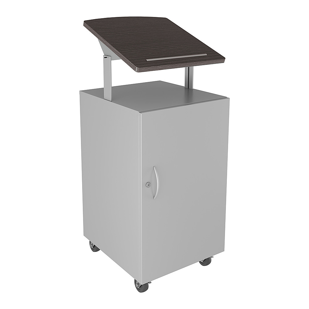 Angle View: Hirsh - Mobile Locking Podium for Classroom or Office - Arctic Silver - Weathered Charcoal