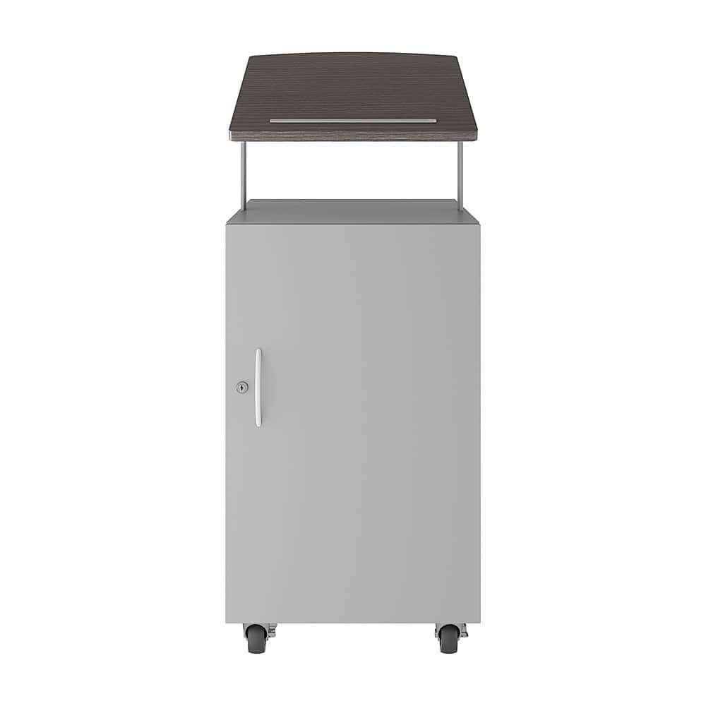 Front. Hirsh - Mobile Locking Podium for Classroom or Office - Arctic Silver - Weathered Charcoal.