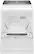 The image features a white dryer with a wrinkle shield and advanced moisture sensing technology. The dryer is placed in a kitchen setting, with a sink and a bottle nearby. The dryer has a capacity of 7.4 cu. ft. and is a smart dryer with a wrinkle shield.