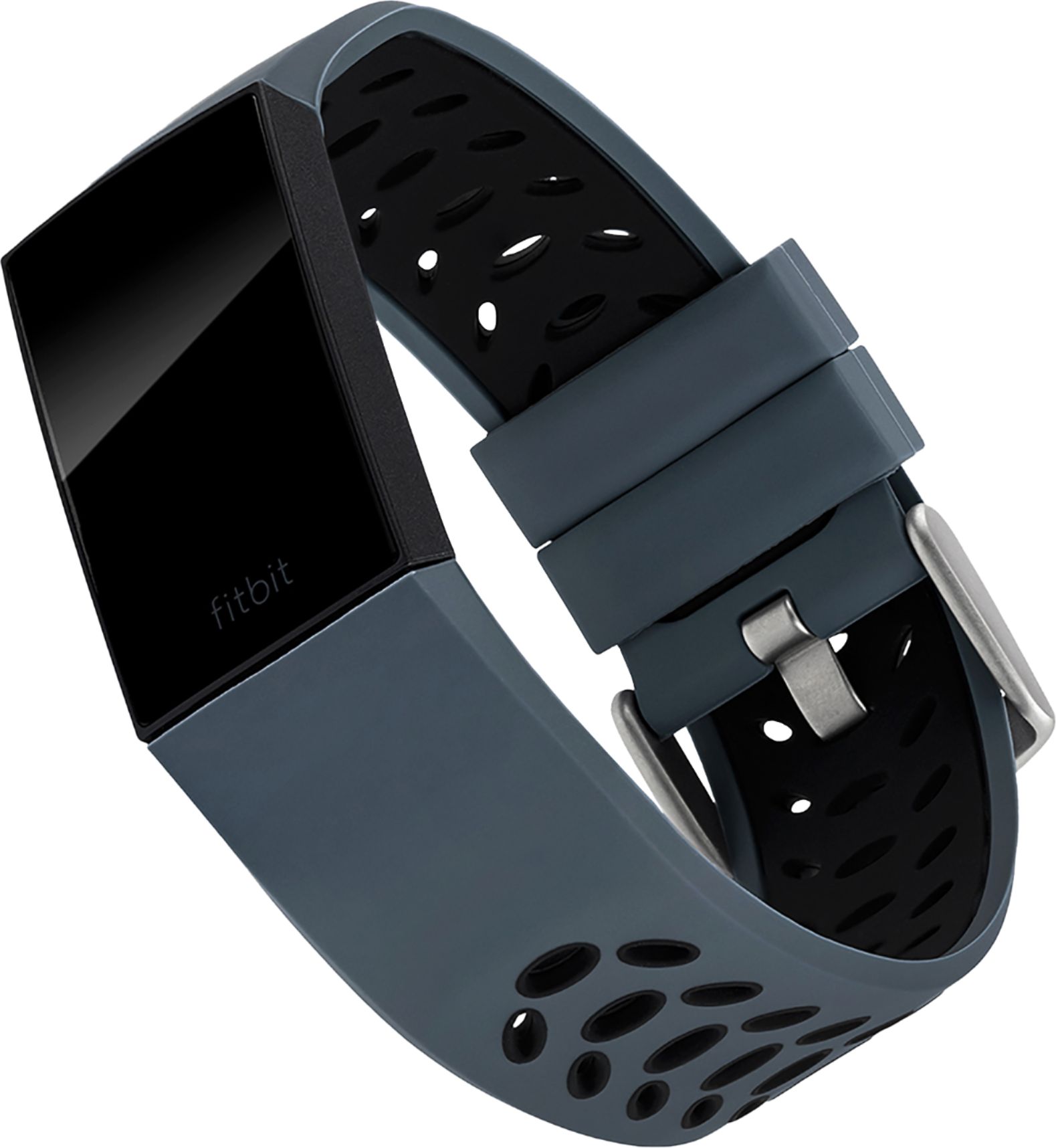 Left View: Polyester Large Watch Strap for Fitbit Charge 4 - Midnight