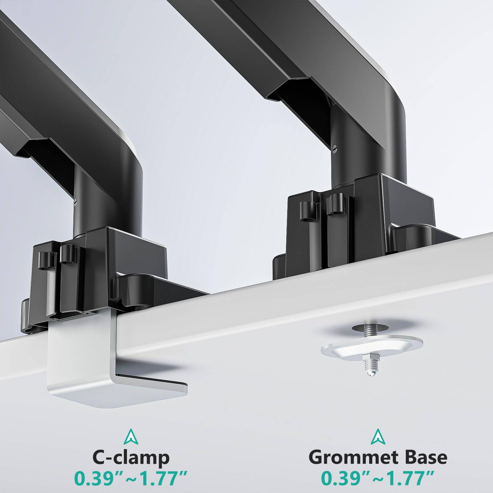 C-clamp  
0.39" ~ 1.77"  

Grommet Base  
0.39" ~ 1.77"