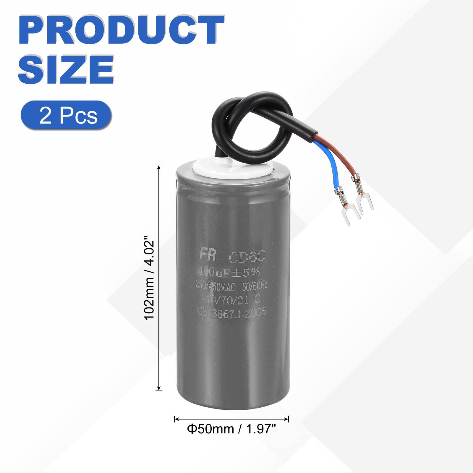 PRODUCT SIZE  
2 Pcs  
0.02" 4 / 102mm  
FR CD60 400 400uF 5%  
250/450V.AC 50/60Hz -40/70/21 C GB/3667.1-2005  
50mm / 1.97"