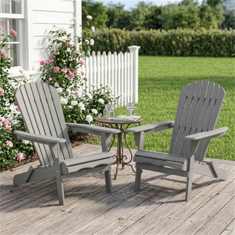 Front. HTUTWOO - Set of 2 Foldable Outdoor Wooden Folding Adirondack Chair,Pre-Assembled BackRest,Hemlock Wood for Garden Backyard Porch - GREY.