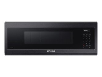 Samsung - 1.1 cu. ft. Smart SLIM Over-the-Range Microwave with 550 CFM Hood Ventilation, Wi-Fi & Voice Control - Black Stainless Steel - Front_Zoom