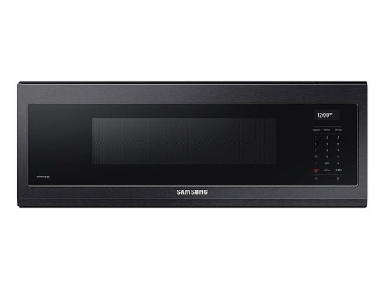 Samsung – 1.1 cu. ft. Smart SLIM Over-the-Range Microwave with 550 CFM Hood Ventilation, Wi-Fi & Voice Control – Black Stainless Steel