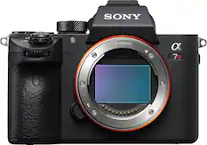 Front. Sony - Alpha 7R IV Full-frame Mirrorless Interchangeable Lens 61 MP Camera - Body Only - Black.