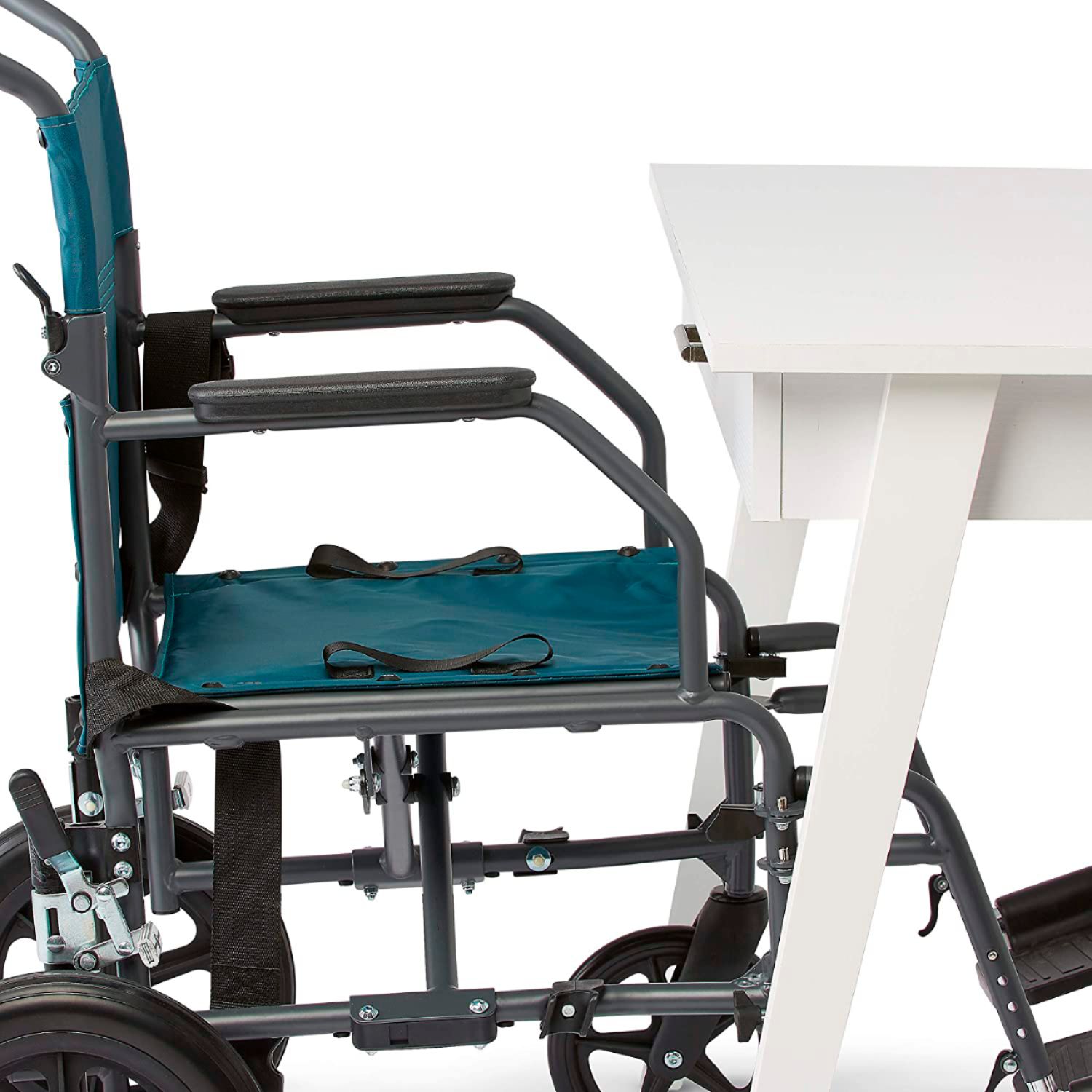Medline Lightweight Transport Wheelchair with Microban Protection, Folding Chair is Portable, 19" Seat, Teal - Teal