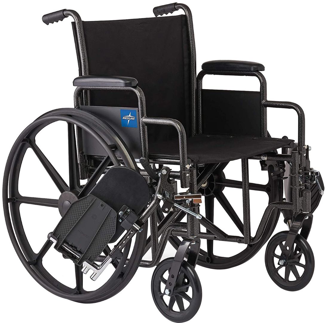 Medline Steel Wheelchair with Elevating Leg Rests, Flip-Back Desk-Length Arms, 16-Inch Wide Seat, Black - Black