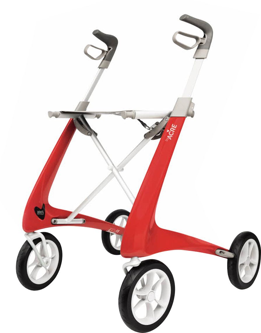 Alt View 11. byAcre - Carbon Ultralight Compact Rollator, 16.1" Seat Width, Supports up to 285lbs - Red Frame.