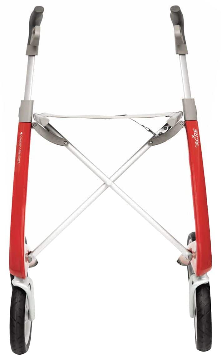 Left. byAcre - Carbon Ultralight Compact Rollator, 16.1" Seat Width, Supports up to 285lbs - Red Frame.