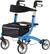 Angle. Medline - Euro Style Rolling Walker with Seat, Folds Easily, Large 8" Wheels, Adjustable Height and Storage Bag - Blue.