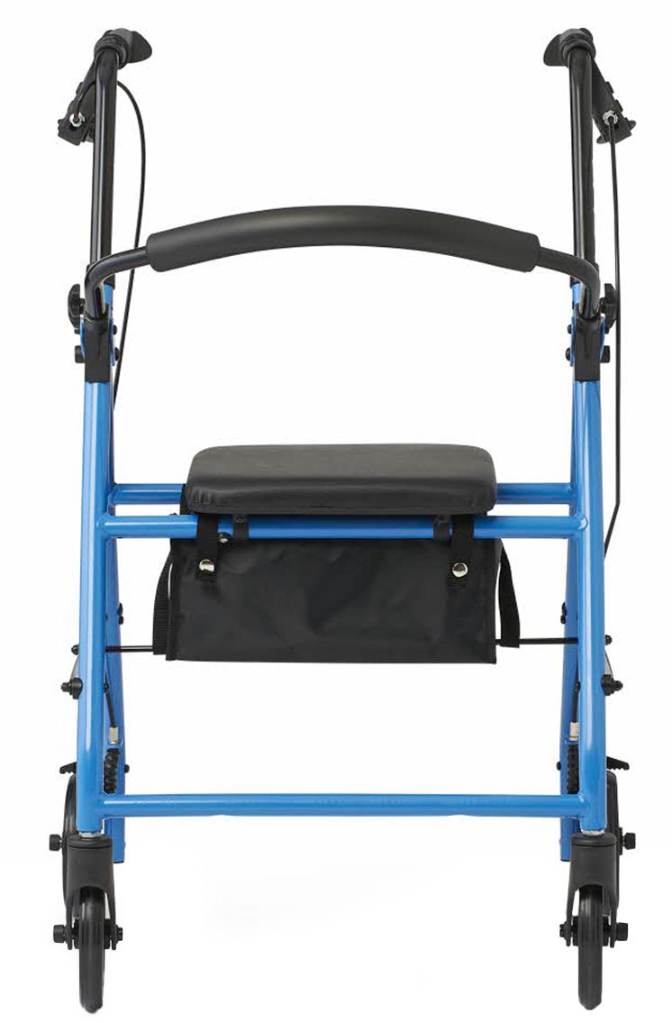 Medline Mobility Lightweight Folding Aluminum Rollator Walker with 6-inch Wheels, Adjustable Seat and Arms, Light Blue - Blue