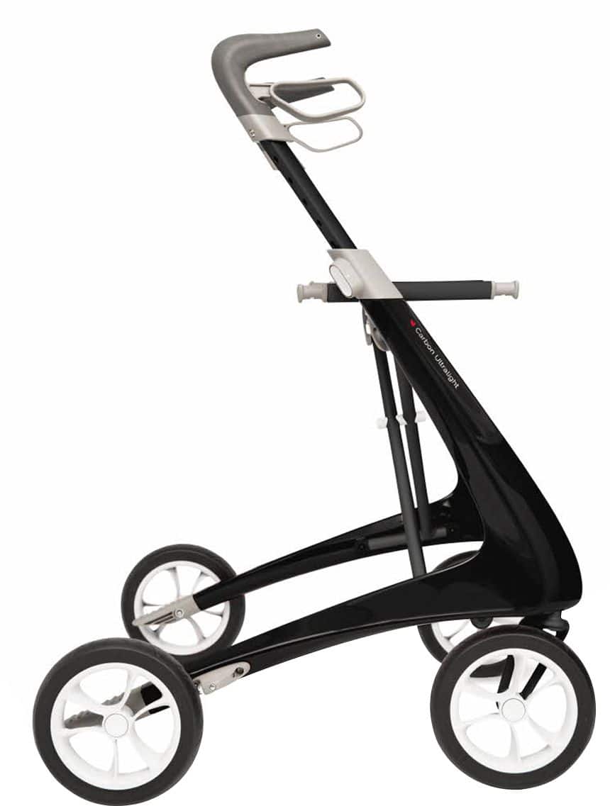 Angle View: byACRE Carbon Ultralight Regular Rollator, 16.5" Seat Width, Black Frame, Supports up to 285lbs
