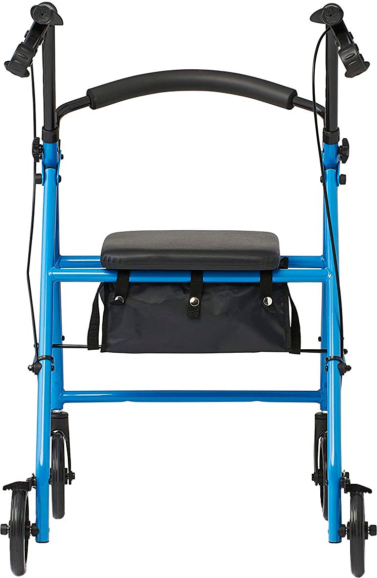 Medline Mobility Lightweight Folding Aluminum Rollator Walker with 8-inch Wheels, Adjustable Seat and Arms, Light Blue - Blue