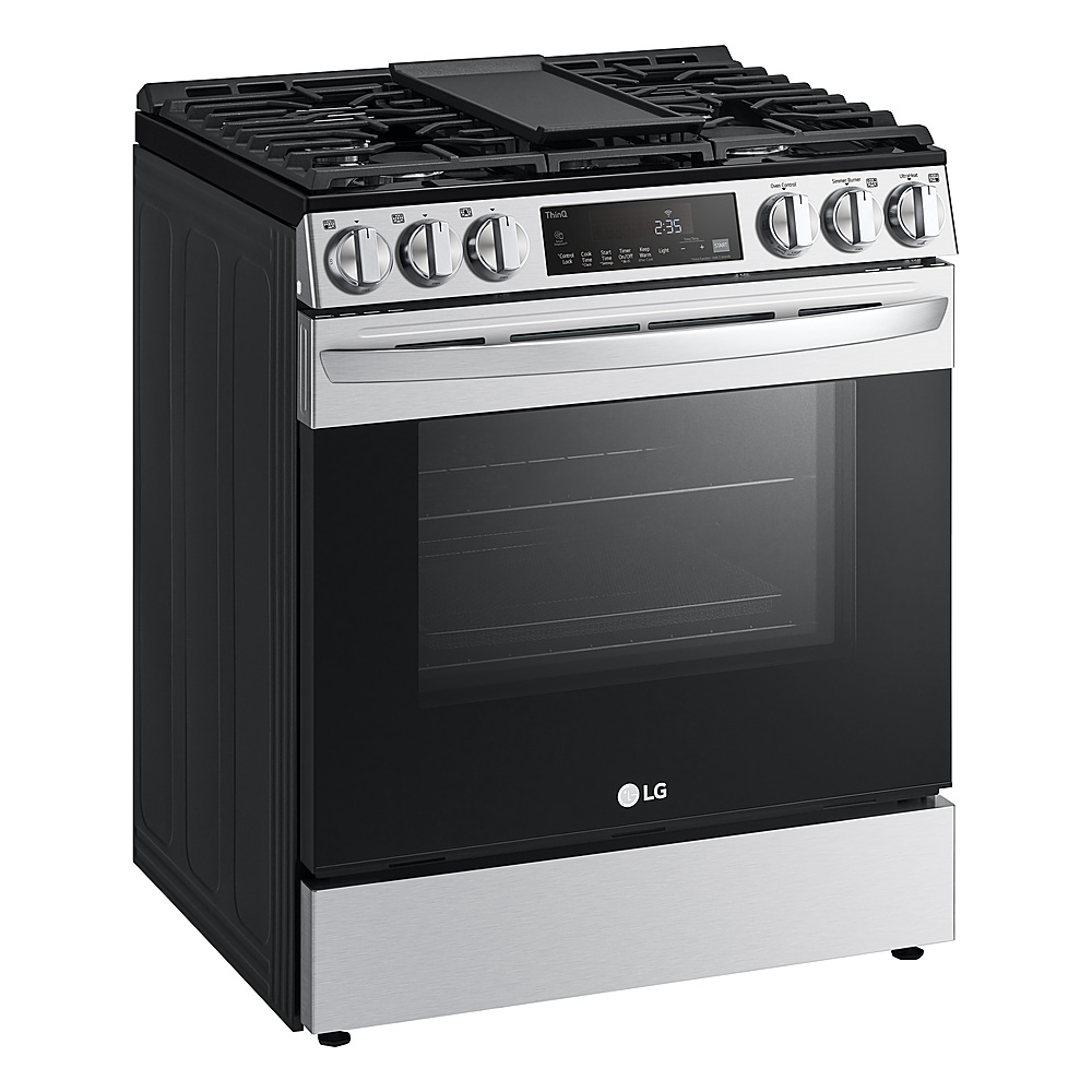 Left View: LG - 5.8 Cu Ft Freestanding Single Gas Convection Range with Air Fry and Easy Clean - Stainless steel